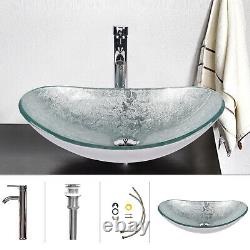 Bathroom Basin Sink Countertop Vanity Wash Bowl Art Tempered Glass Tap Waste Set