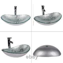 Bathroom Basin Sink Countertop Vanity Wash Bowl Art Tempered Glass Tap Waste Set