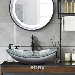 Bathroom Basin Sink Countertop Vanity Wash Bowl Art Tempered Glass Tap Waste Set