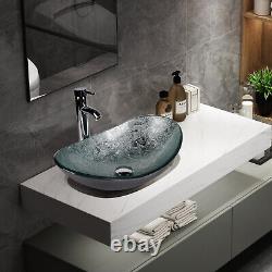 Bathroom Basin Sink Countertop Vanity Wash Bowl Art Tempered Glass Tap Waste Set