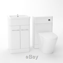 Bathroom Basin Sink White Vanity Cabinet Unit and Back to Wall WC Toilet Torex