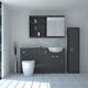 Bathroom Fitted Furniture Vanity With Mirror And Cabinet Unit In Grey & Silver