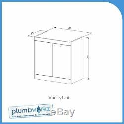 Bathroom Furniture Grey Vanity Unit Cabinet Basin Back To Wall WC Unit
