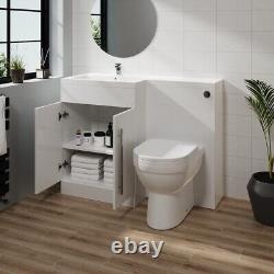 Bathroom Gloss White L-Shape Left Hand Vanity Unit Furniture Basin & BTW Toilet