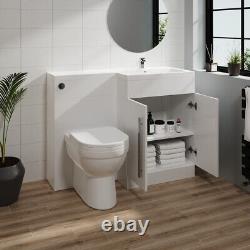 Bathroom Gloss White L-Shape Right Hand Vanity Unit Furniture Basin & BTW Toilet