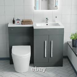 Bathroom Grey RH Basin Vanity Unit WC Back To Wall Toilet 1100mm Aric