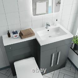 Bathroom Grey RH Basin Vanity Unit WC Back To Wall Toilet 1100mm Aric
