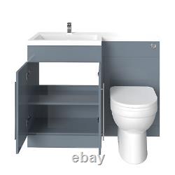 Bathroom L-Shape Gloss Grey Left Hand RH Vanity Unit Furniture Basin BTW Toilet