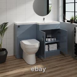 Bathroom L-Shape Gloss Grey Right Hand RH Vanity Unit Furniture Basin BTW Toilet