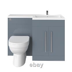 Bathroom L-Shape Gloss Grey Right Hand RH Vanity Unit Furniture Basin BTW Toilet