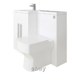 Bathroom L-Shape Left Hand Gloss White Vanity Unit Furniture Basin & BTW Toilet