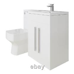 Bathroom L-Shape Right Hand Gloss White Vanity Unit Furniture Basin & BTW Toilet