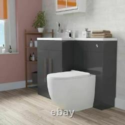 Bathroom Left Hand Grey Basin Vanity Unit WC Back To Wall Toilet 1100mm Aric