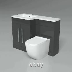 Bathroom Left Hand Grey Basin Vanity Unit WC Back To Wall Toilet 1100mm Aric