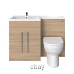 Bathroom Oak 1100mm LH L Shape Combination Suite Vanity Unit& Basin& BTW Toilet