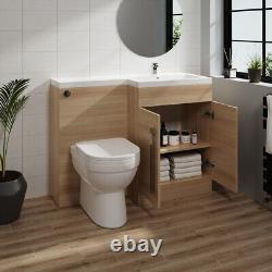 Bathroom Oak 1100mm RH L Shape Combination Suite Vanity Unit& Basin& BTW Toilet