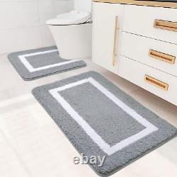 Bathroom Rugs Set 2 Pieces Absorbent Soft Bath Mat and U-Shaped Contour Toile