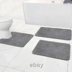 Bathroom Rugs Set 3 Piece 20x32&16x24&20x20 U Shape Light Grey-solid