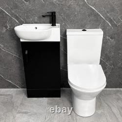 Bathroom Set Cloakroom Black Vanity Unit Black Handle and Closed Back Toilet