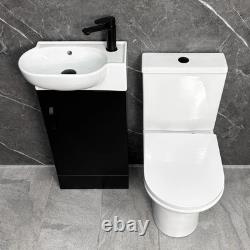 Bathroom Set Cloakroom Black Vanity Unit Black Handle and Closed Back Toilet