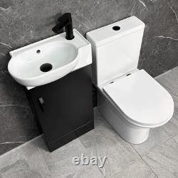 Bathroom Set Cloakroom Black Vanity Unit Black Handle and Closed Back Toilet