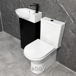 Bathroom Set Cloakroom Black Vanity Unit Black Handle and Closed Back Toilet