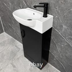 Bathroom Set Cloakroom Black Vanity Unit Black Handle and Open Back Toilet