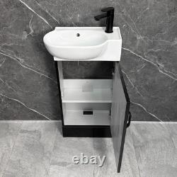 Bathroom Set Cloakroom Black Vanity Unit Black Handle and Open Back Toilet