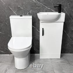 Bathroom Set Cloakroom White Vanity Unit Black Handle and Closed Back Toilet