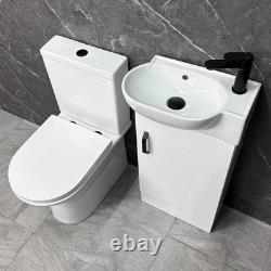 Bathroom Set Cloakroom White Vanity Unit Black Handle and Closed Back Toilet