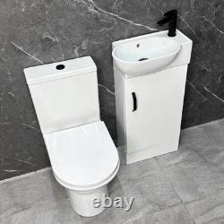 Bathroom Set Cloakroom White Vanity Unit Black Handle and Open Back Toilet