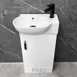 Bathroom Set Cloakroom White Vanity Unit Black Handle and Open Back Toilet