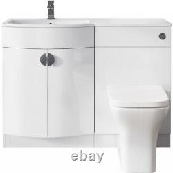 Bathroom Space P Shaped Vanity Unit RIGHT HAND & Back to Wall Unit Set WHITE