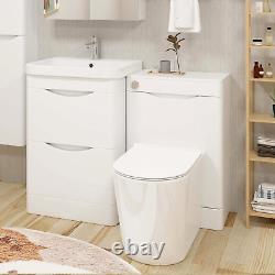 Bathroom Suite Combined Furniture Vanity Unit & WC Unit & Toilet Pan Gloss White