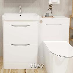 Bathroom Suite Combined Furniture Vanity Unit & WC Unit & Toilet Pan Gloss White