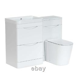 Bathroom Suite Combined Furniture Vanity Unit & WC Unit & Toilet Pan Gloss White