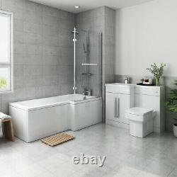 Bathroom Suite Right Hand L Shape Shower Bath Left Basin Vanity Toilet Furniture