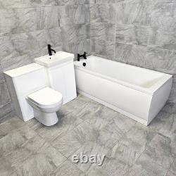 Bathroom Suite with Black Taps White Vanity Unit 1050mm with Bath Modern Ross