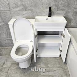 Bathroom Suite with Black Taps White Vanity Unit 1050mm with Bath Modern Ross