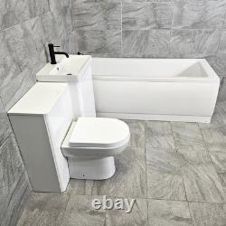Bathroom Suite with Black Taps White Vanity Unit 1050mm with Bath Modern Ross