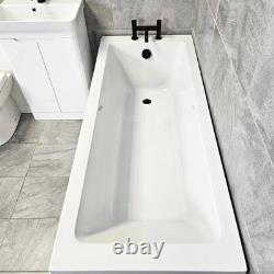 Bathroom Suite with Black Taps White Vanity Unit 1050mm with Bath Modern Ross