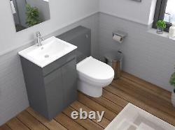 Bathroom Vanity Basin Sink Back to Wall Toilet WC Cistern Toilet Pan Gloss Grey