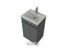 Bathroom Vanity Basin Sink Back to Wall Toilet WC Cistern Toilet Pan Gloss Grey