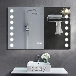 Bathroom Vanity Mirror Day White LED Light & Clock with Shaver / Toothbrush Socket