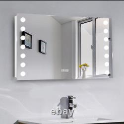 Bathroom Vanity Mirror Day White LED Light & Clock with Shaver / Toothbrush Socket