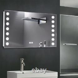 Bathroom Vanity Mirror Day White LED Light & Clock with Shaver / Toothbrush Socket