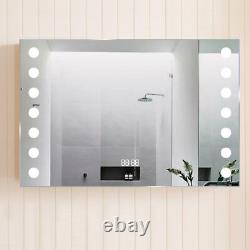 Bathroom Vanity Mirror Day White LED Light & Clock with Shaver / Toothbrush Socket