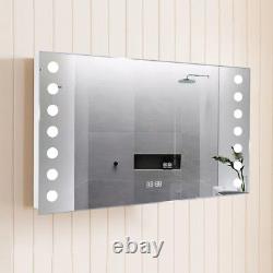 Bathroom Vanity Mirror Day White LED Light & Clock with Shaver / Toothbrush Socket