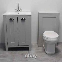 Bathroom Vanity Suite Light Grey 600mm Vanity Unit Sink 500mm Toilet Unit Derby