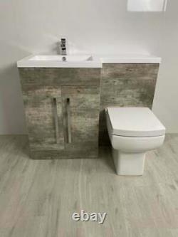 Bathroom Vanity Unit Concrete Beige Furniture Suite Back to Wall WC Toilet, Basin